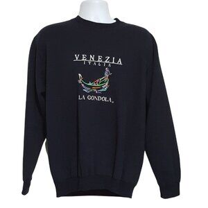 Italian Vintage Mens Long Sleeve Sweatshirt XL Navy Blue Venzia Italia Gondola
